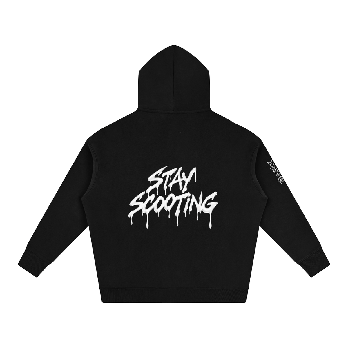 Stay Scooting Oversized Fleeced Hoodie — back view with Stay Scooting graphic
